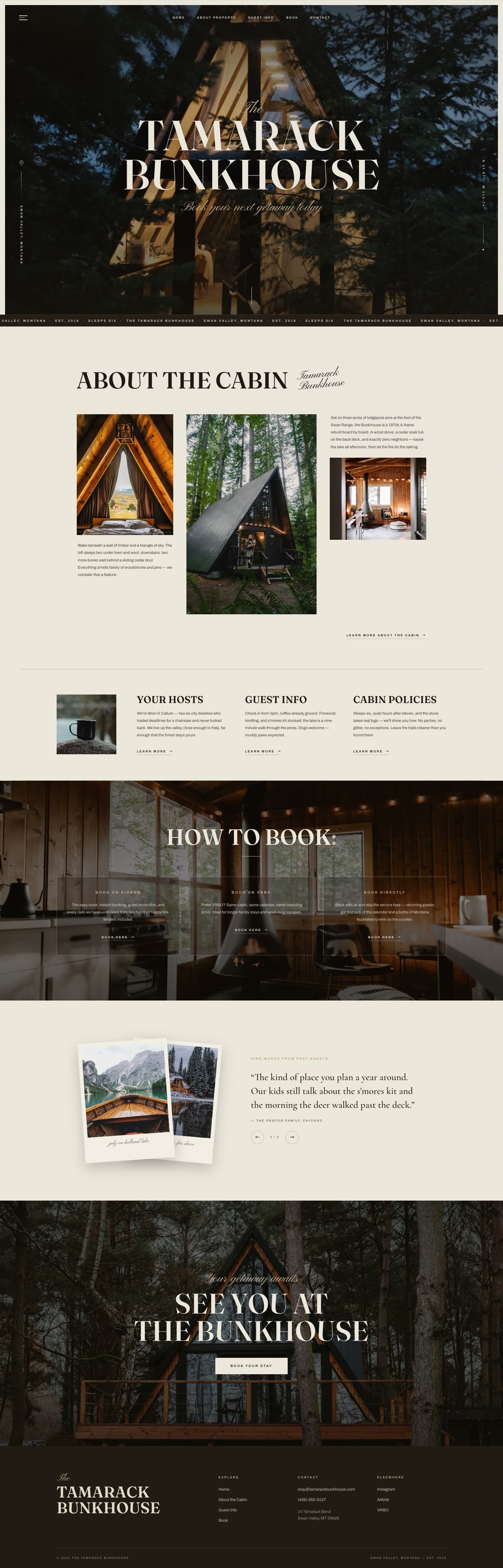 The Tamarack homepage, top to bottom